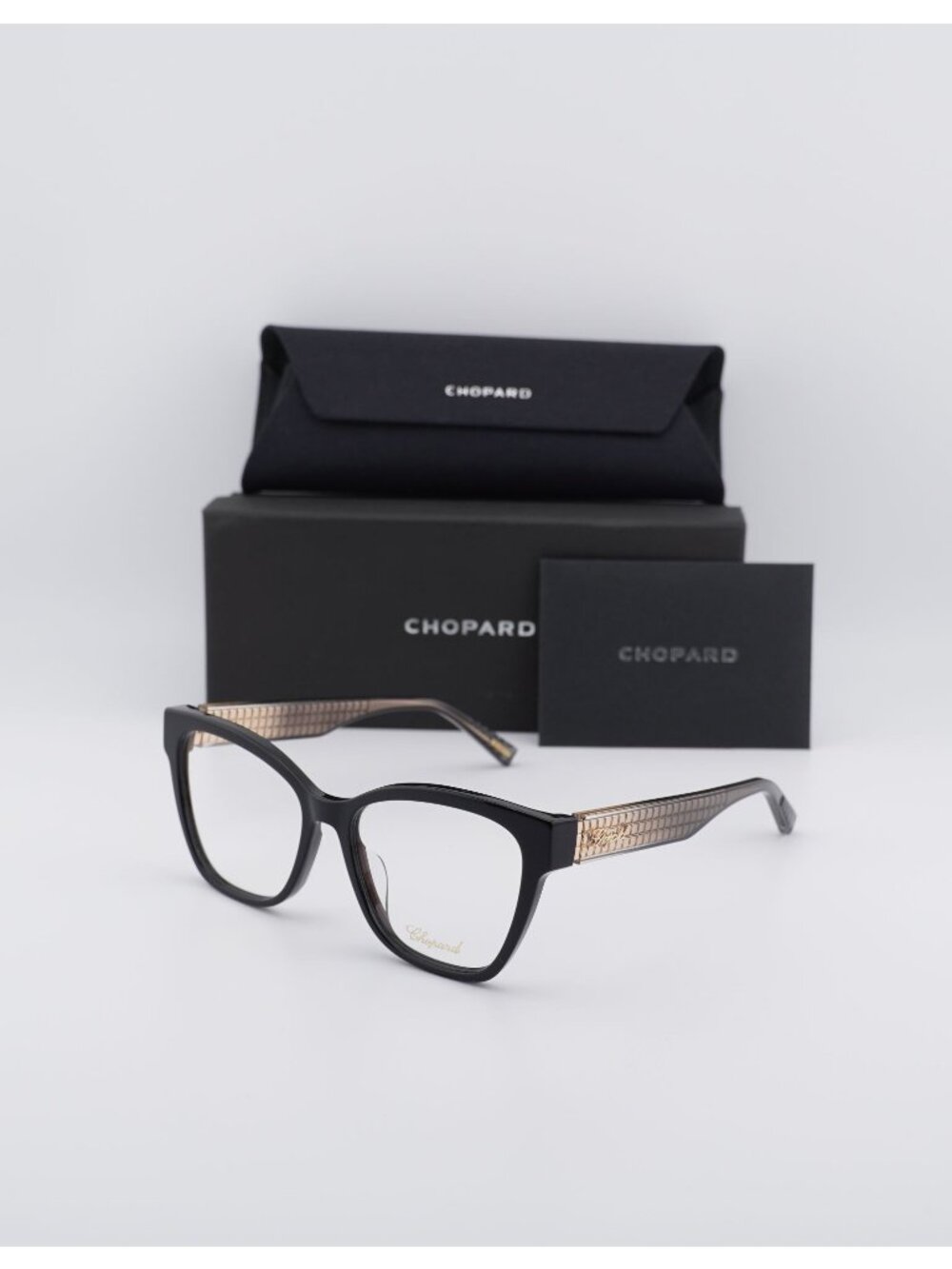 Chopard VCH379M 0BLK Butterfly Eyeglasses 54mm - Black / Gold